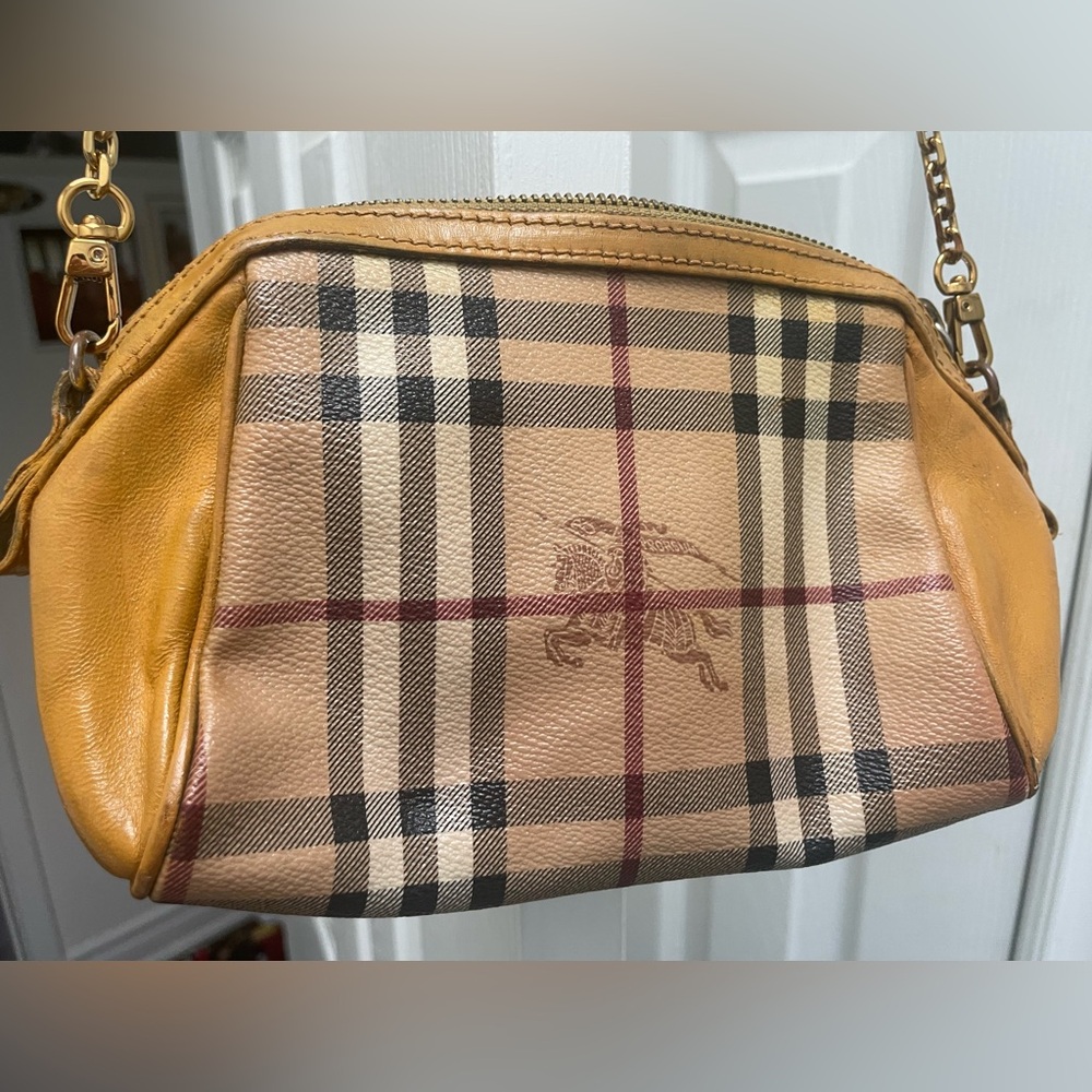 Burberry Haymarket Mini Blaze Mustard Leather Small Crossbody Bag